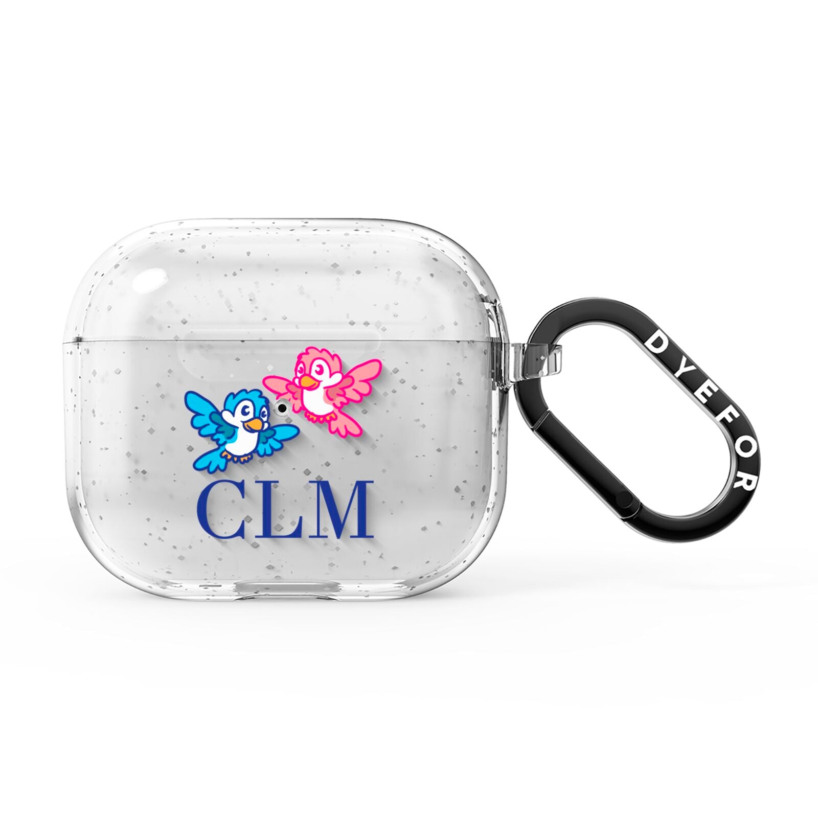 Personalised Birds Initials Clear AirPods Glitter Case 3rd Gen