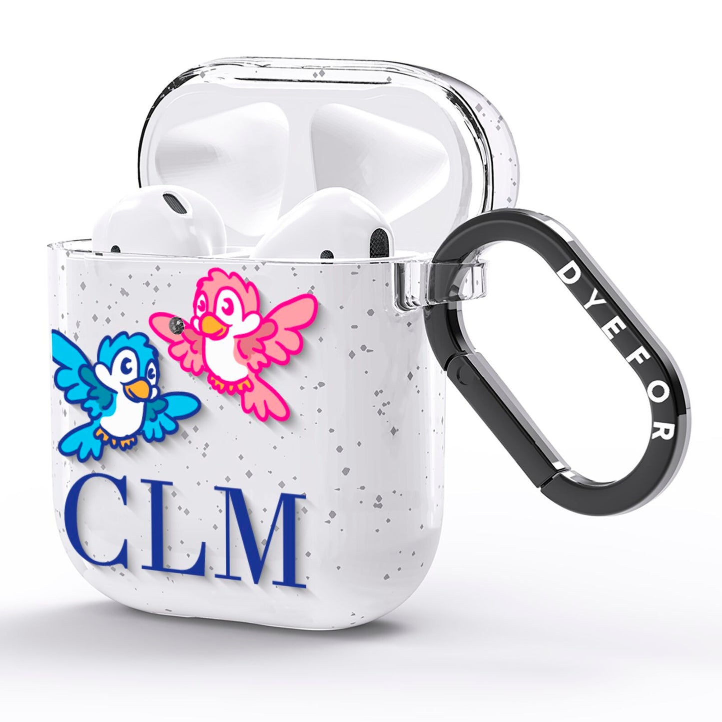 Personalised Birds Initials Clear AirPods Glitter Case Side Image