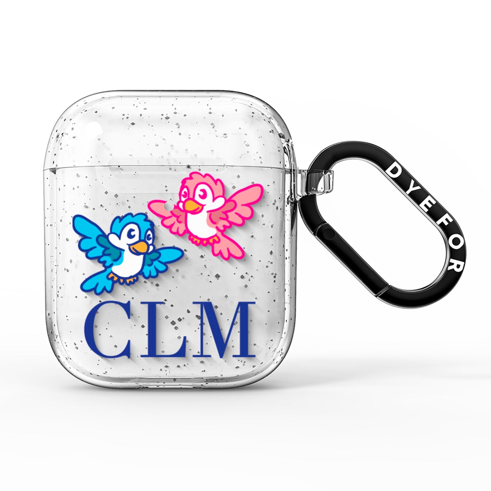 Personalised Birds Initials Clear AirPods Glitter Case