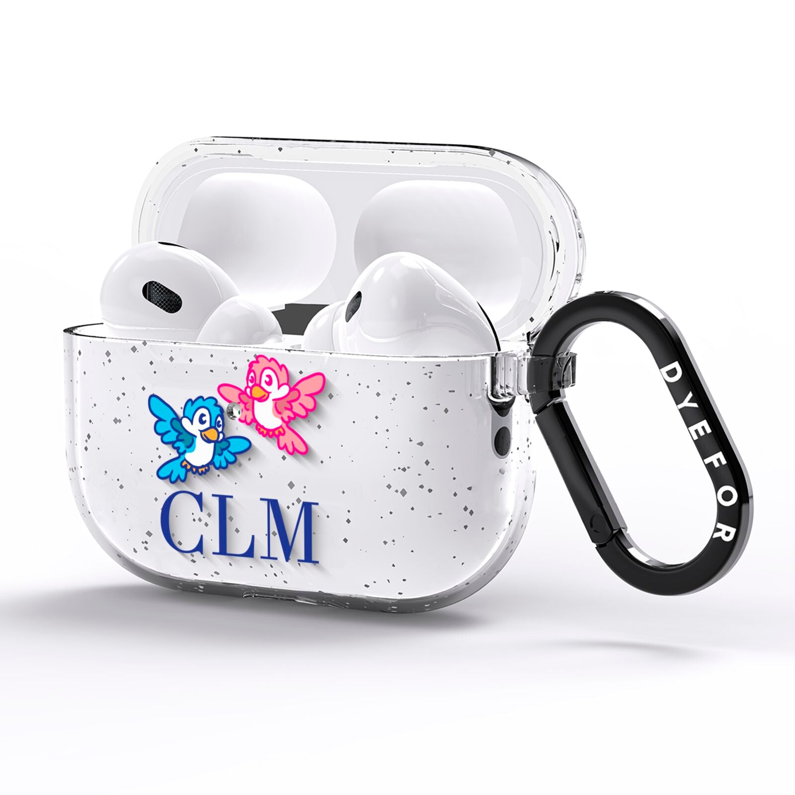 Personalised Birds Initials Clear AirPods Pro Glitter Case Side Image