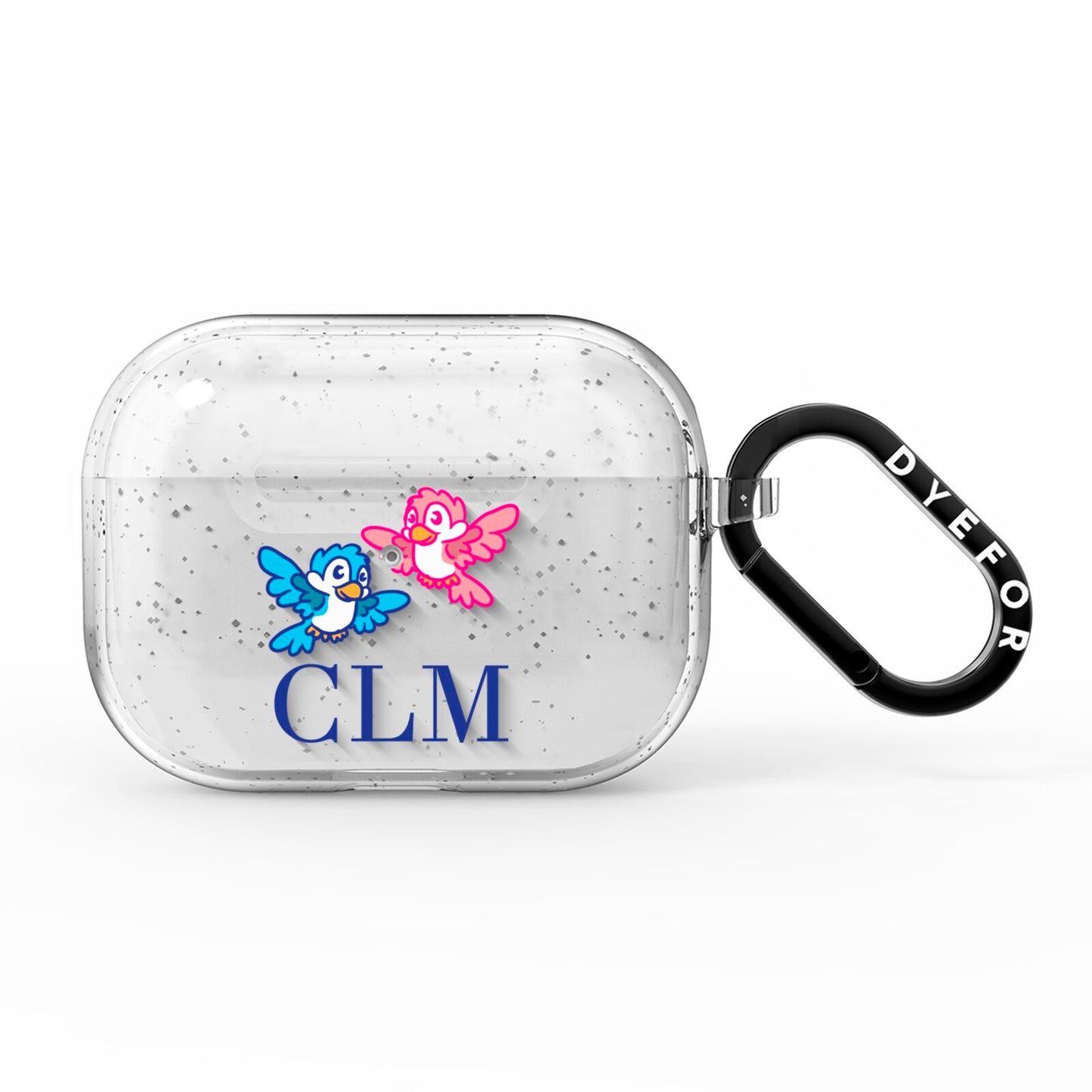 Personalised Birds Initials Clear AirPods Pro Glitter Case