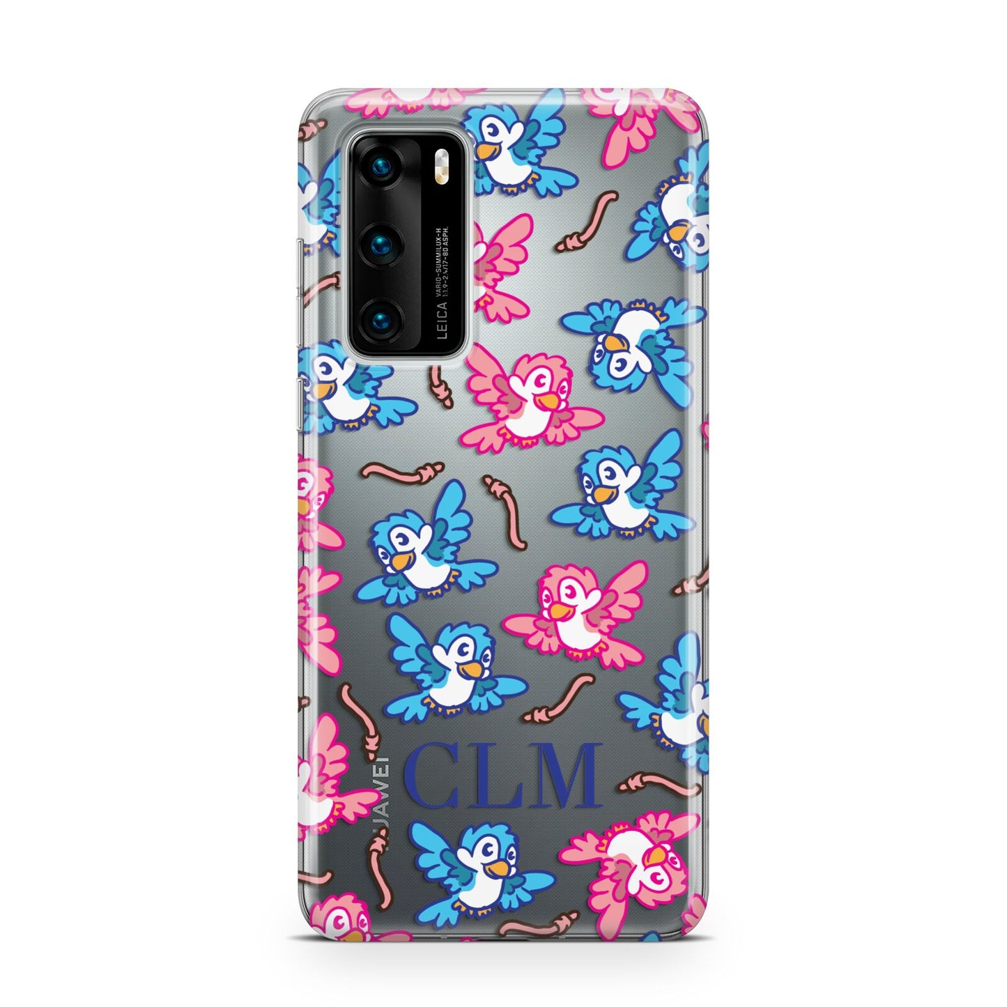 Personalised Birds Initials Clear Huawei P40 Phone Case
