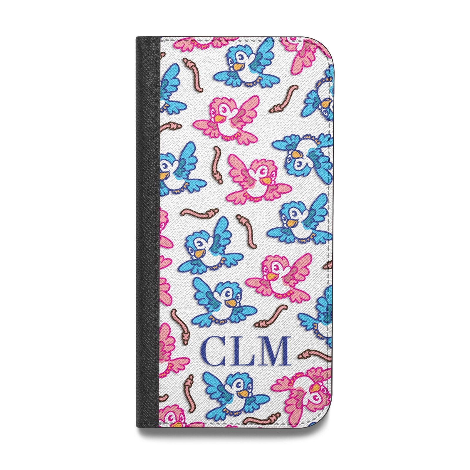 Personalised Birds Initials Clear Vegan Leather Flip Samsung Case