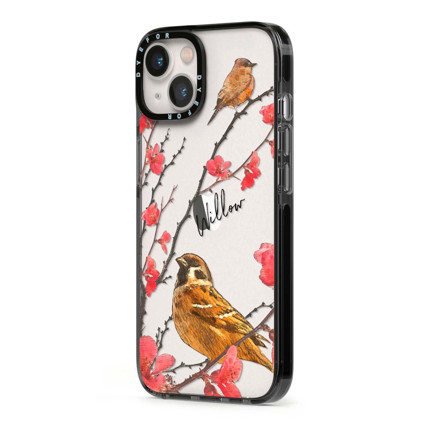 Personalised Birds iPhone 13 Black Impact Case Side Angle on Silver phone