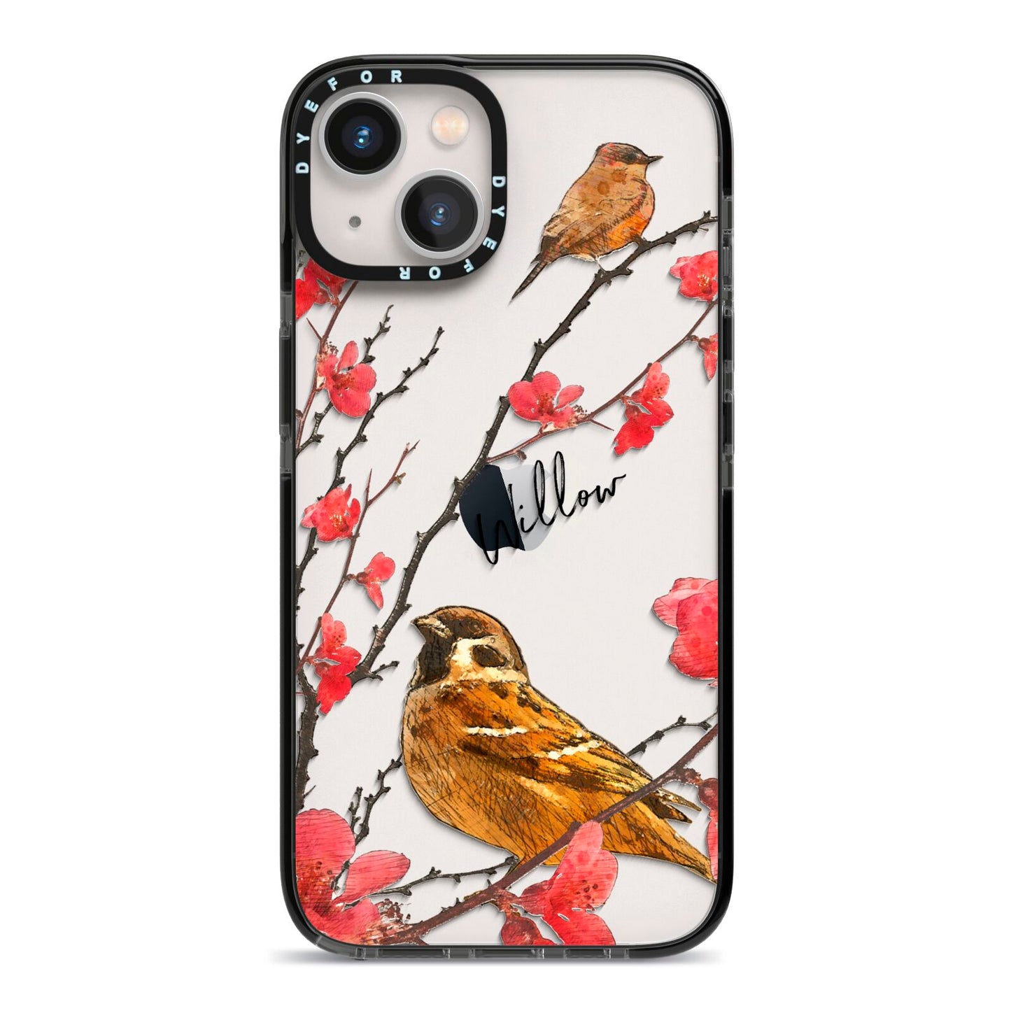 Personalised Birds iPhone 13 Black Impact Case on Silver phone