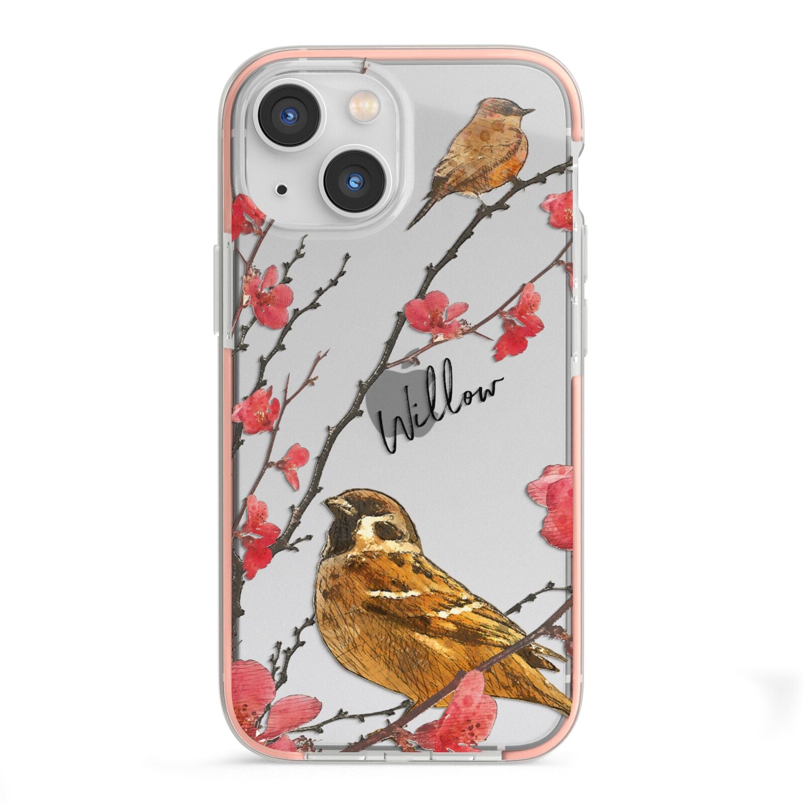 Personalised Birds iPhone 13 Mini TPU Impact Case with Pink Edges