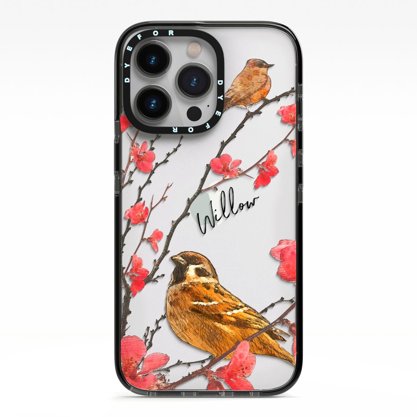 Personalised Birds iPhone 13 Pro Black Impact Case on Silver phone
