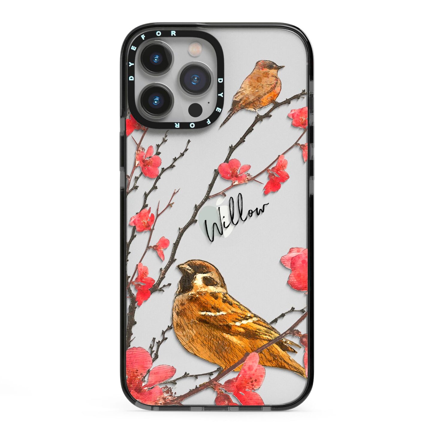 Personalised Birds iPhone 13 Pro Max Black Impact Case on Silver phone
