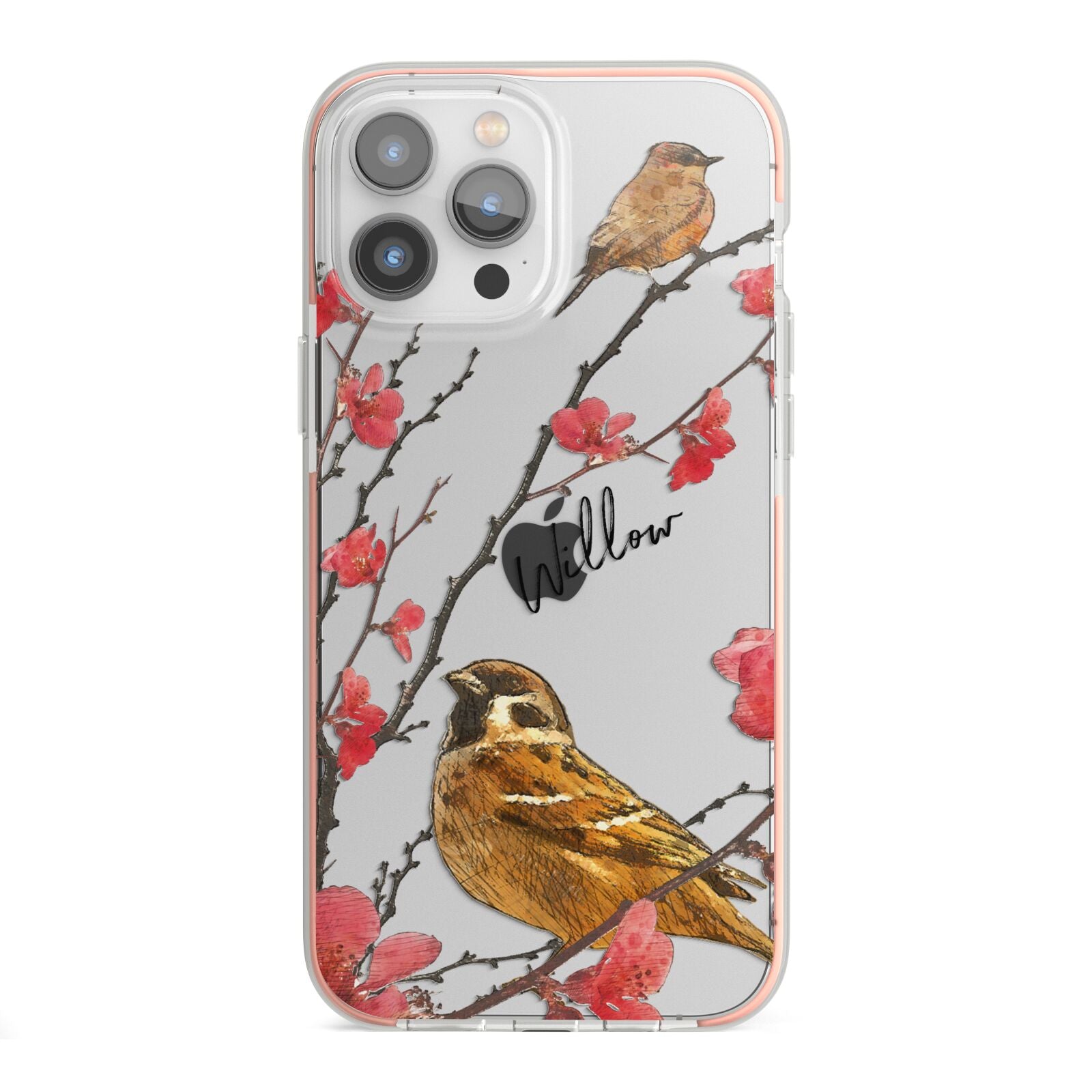 Personalised Birds iPhone 13 Pro Max TPU Impact Case with Pink Edges