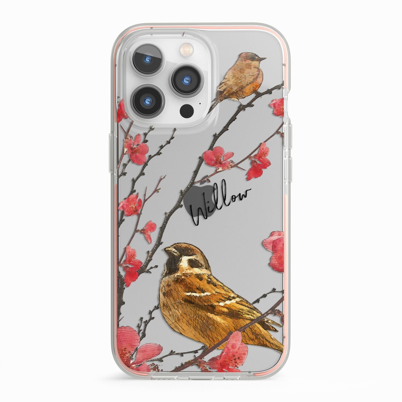 Personalised Birds iPhone 13 Pro TPU Impact Case with Pink Edges