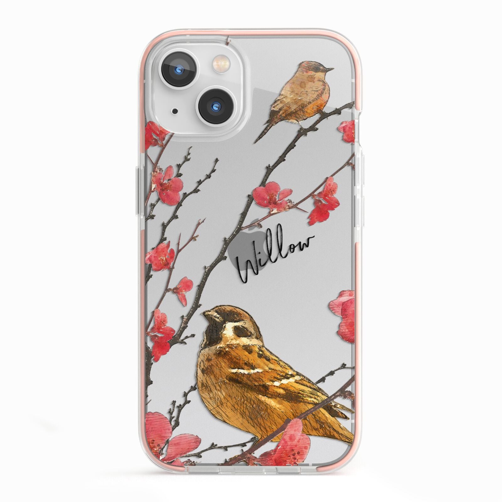 Personalised Birds iPhone 13 TPU Impact Case with Pink Edges
