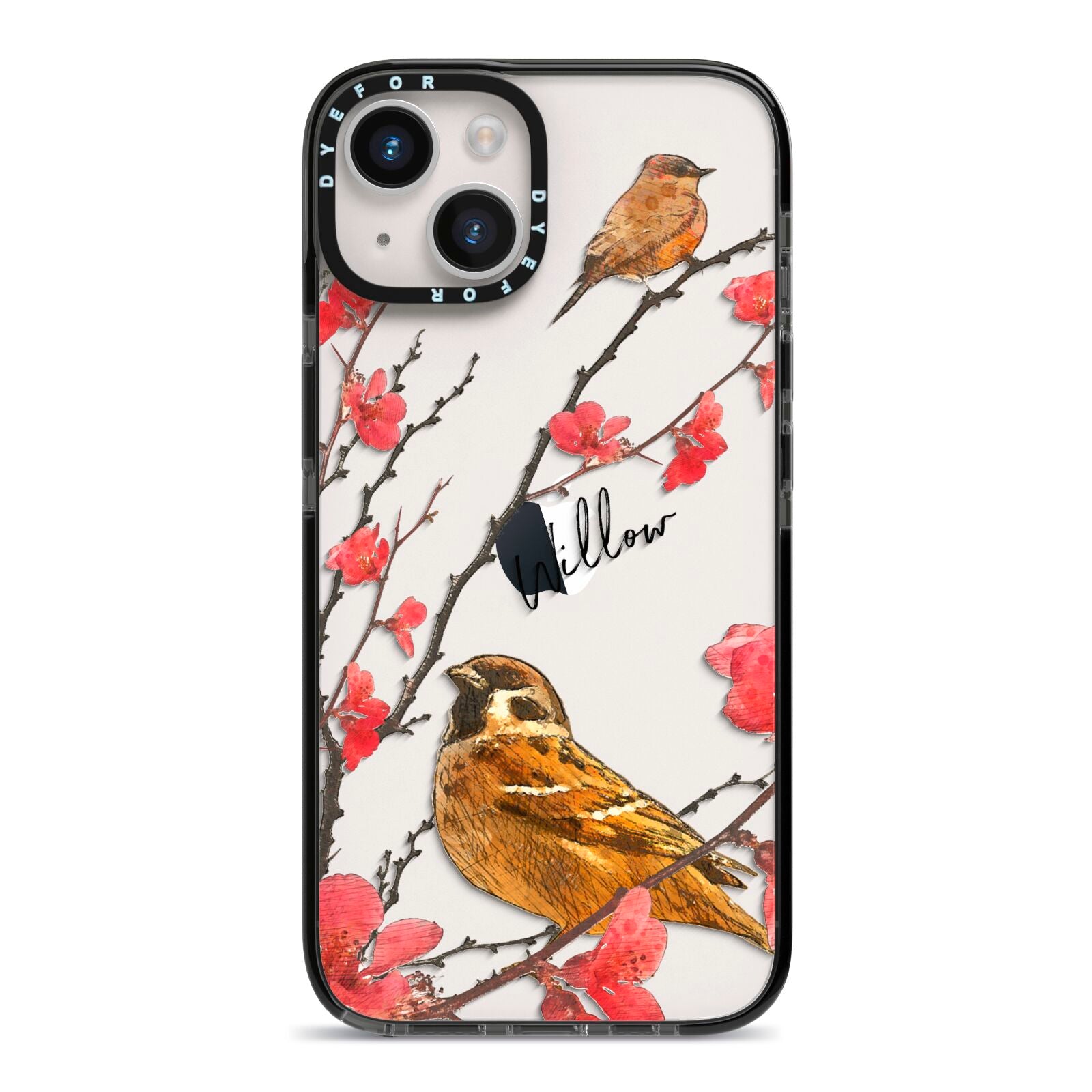 Personalised Birds iPhone 14 Black Impact Case on Silver phone