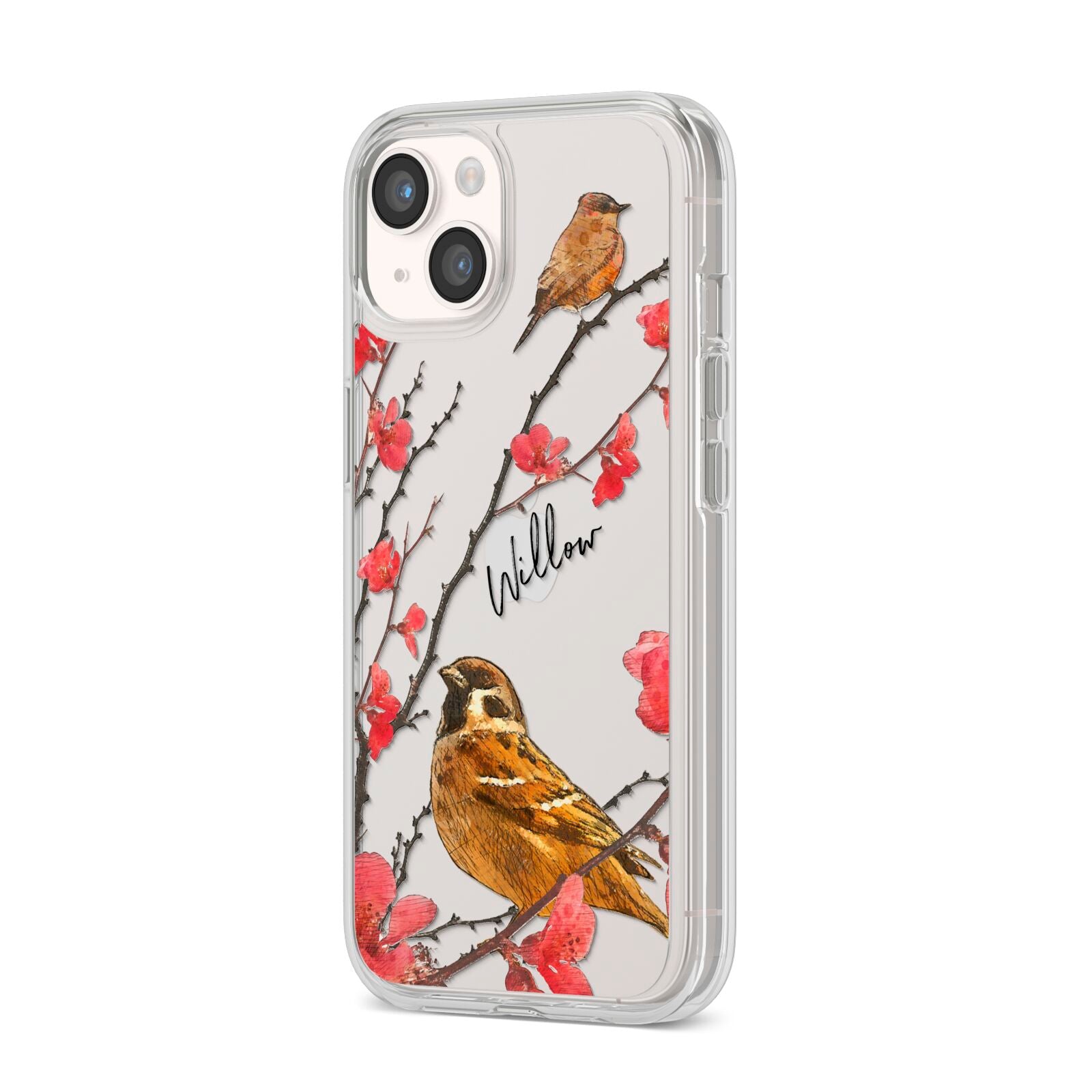Personalised Birds iPhone 14 Clear Tough Case Starlight Angled Image