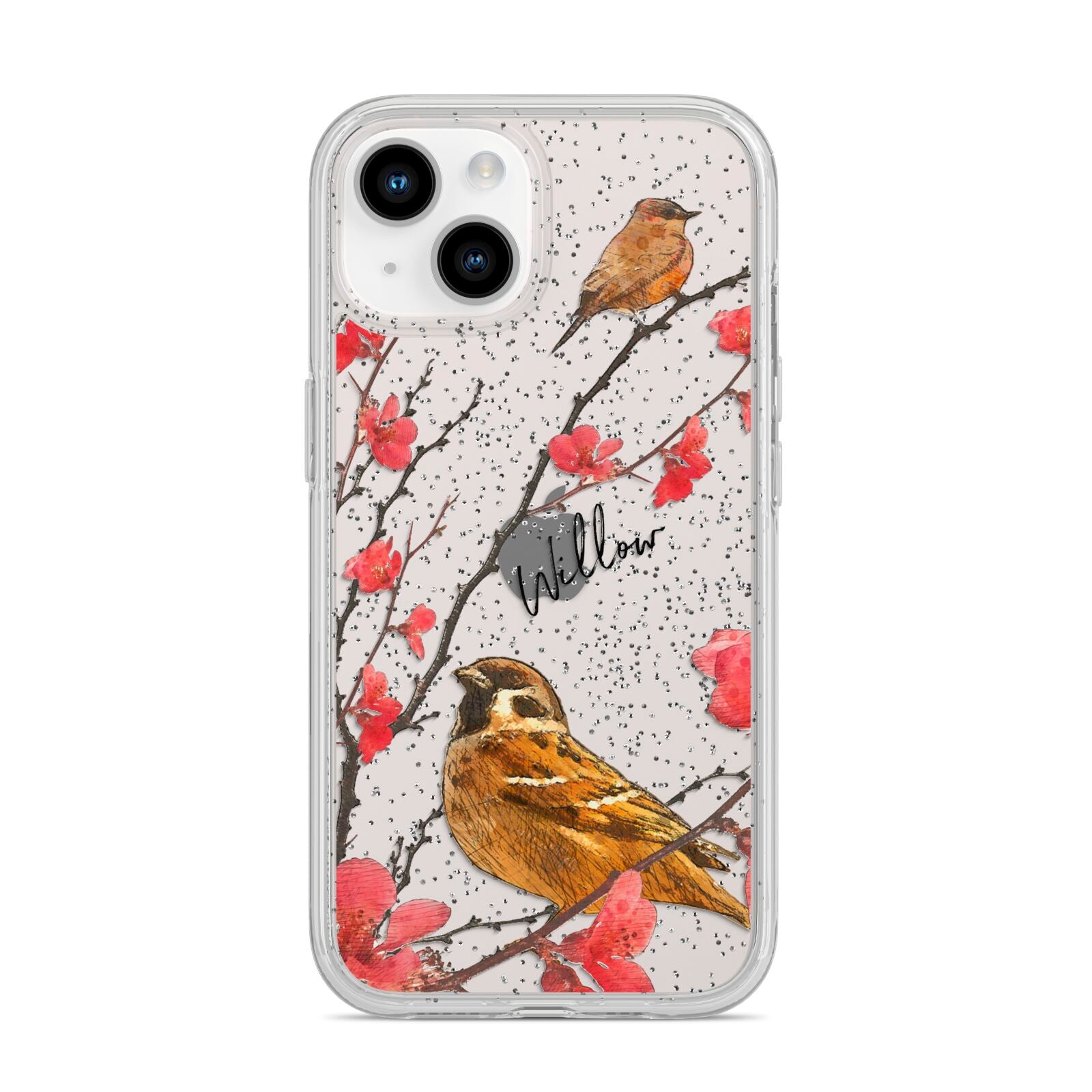 Personalised Birds iPhone 14 Glitter Tough Case Starlight