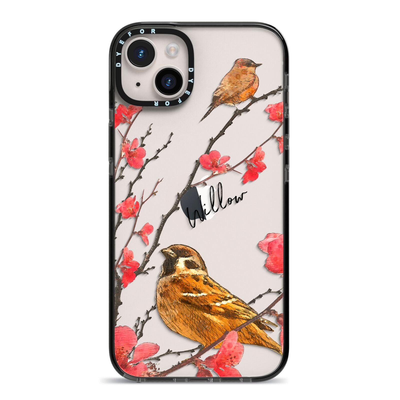 Personalised Birds iPhone 14 Plus Black Impact Case on Silver phone