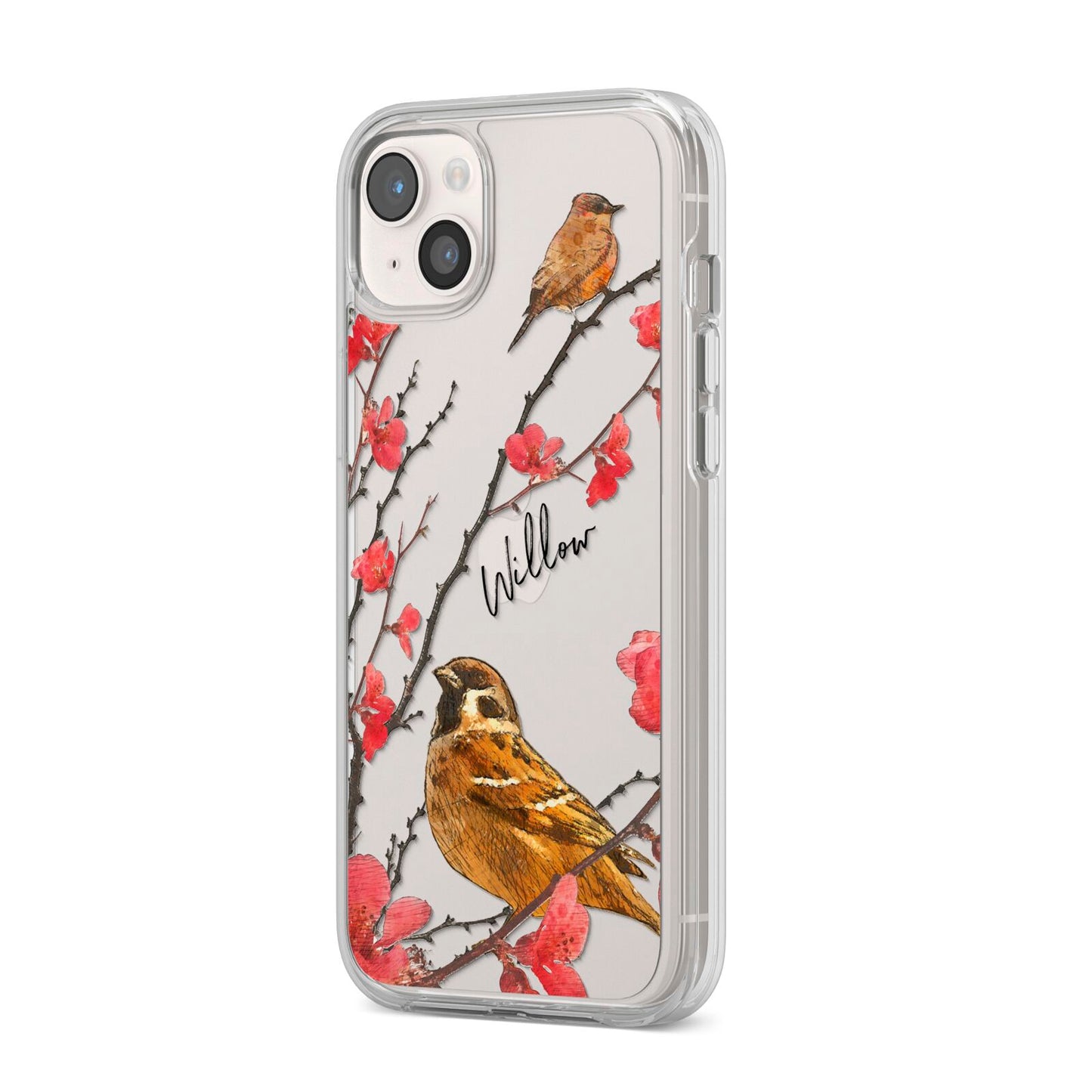 Personalised Birds iPhone 14 Plus Clear Tough Case Starlight Angled Image