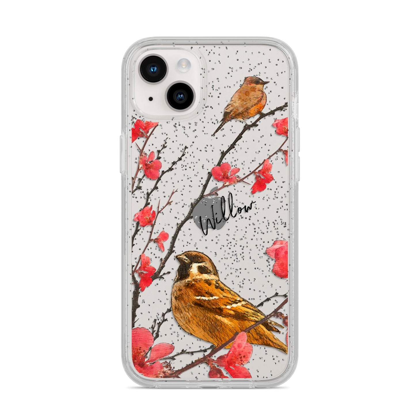 Personalised Birds iPhone 14 Plus Glitter Tough Case Starlight