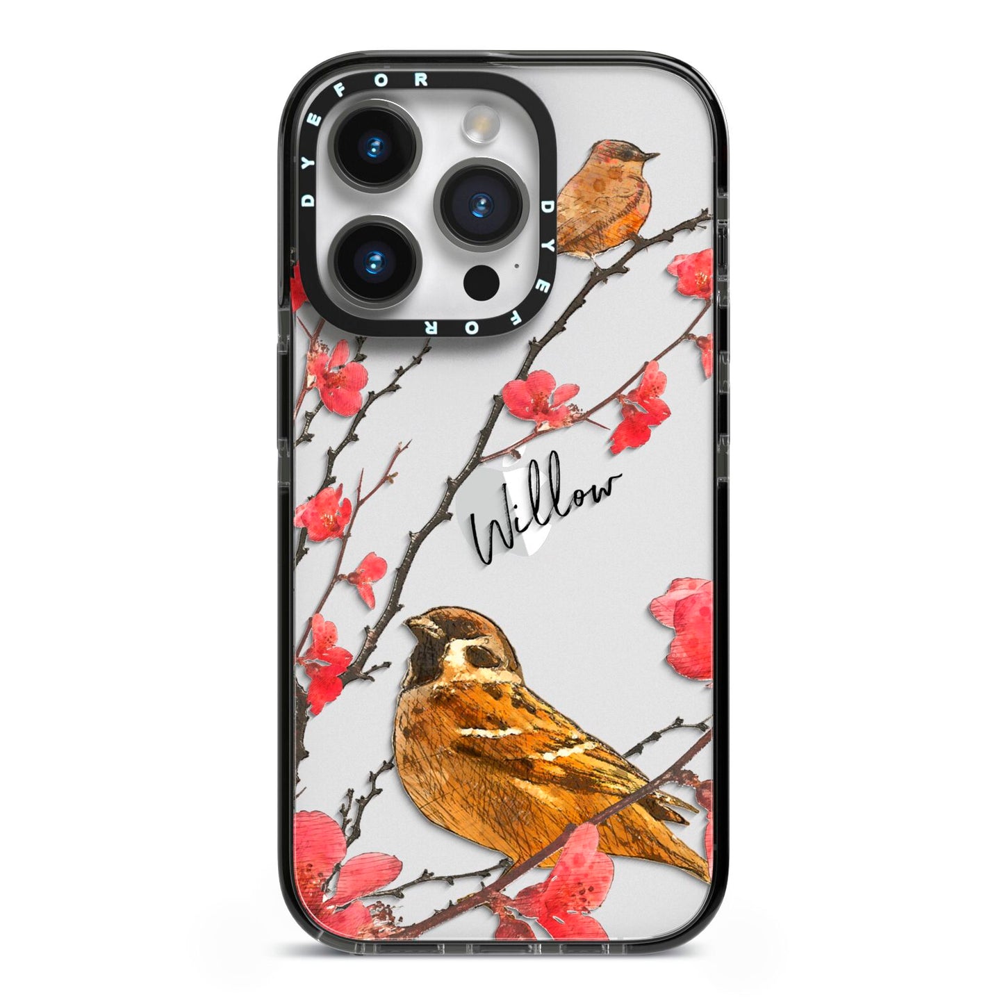 Personalised Birds iPhone 14 Pro Black Impact Case on Silver phone