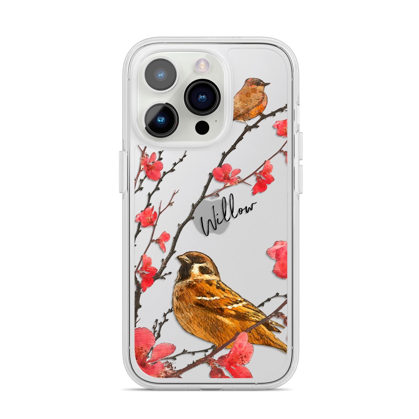 Personalised Birds iPhone 14 Pro Clear Tough Case Silver