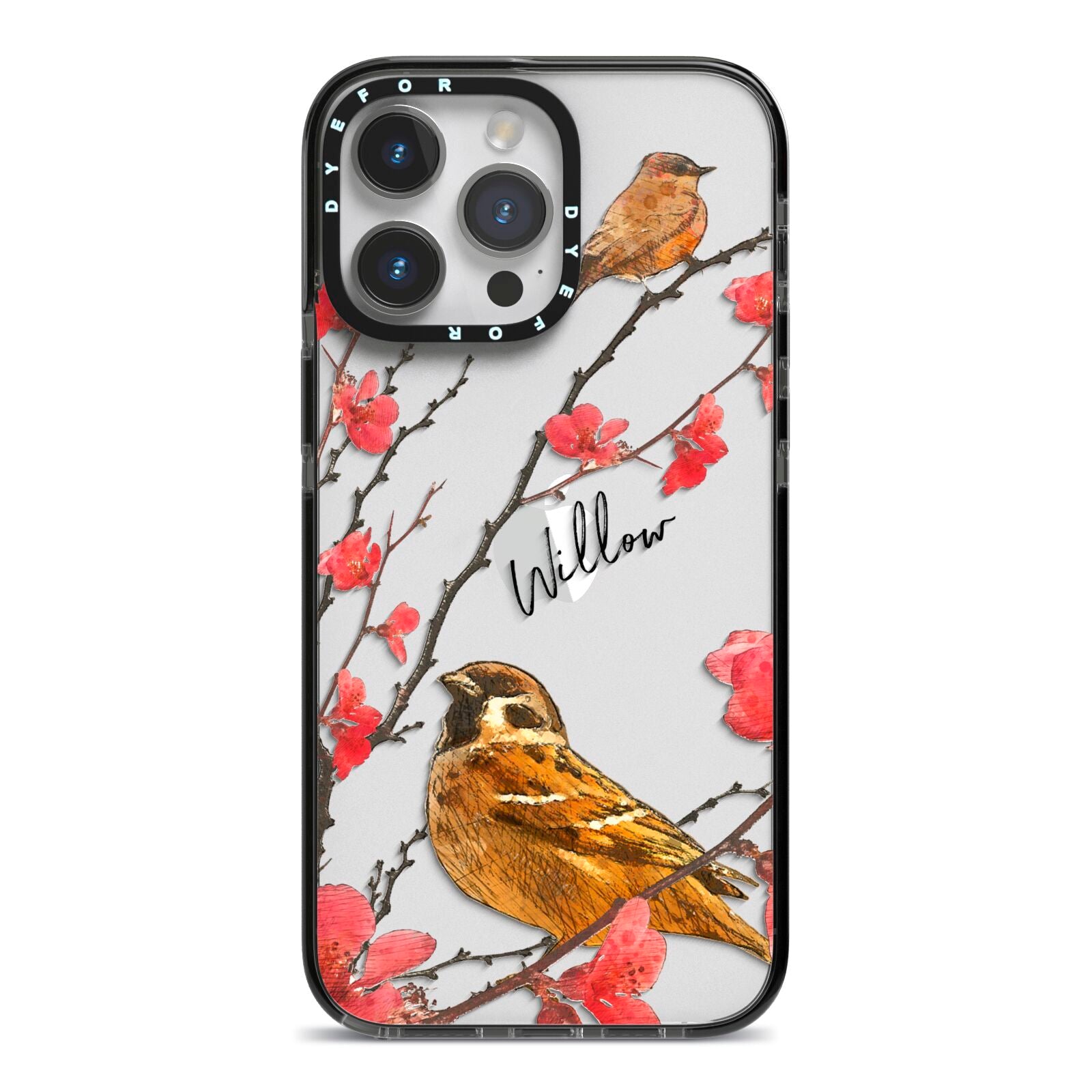 Personalised Birds iPhone 14 Pro Max Black Impact Case on Silver phone