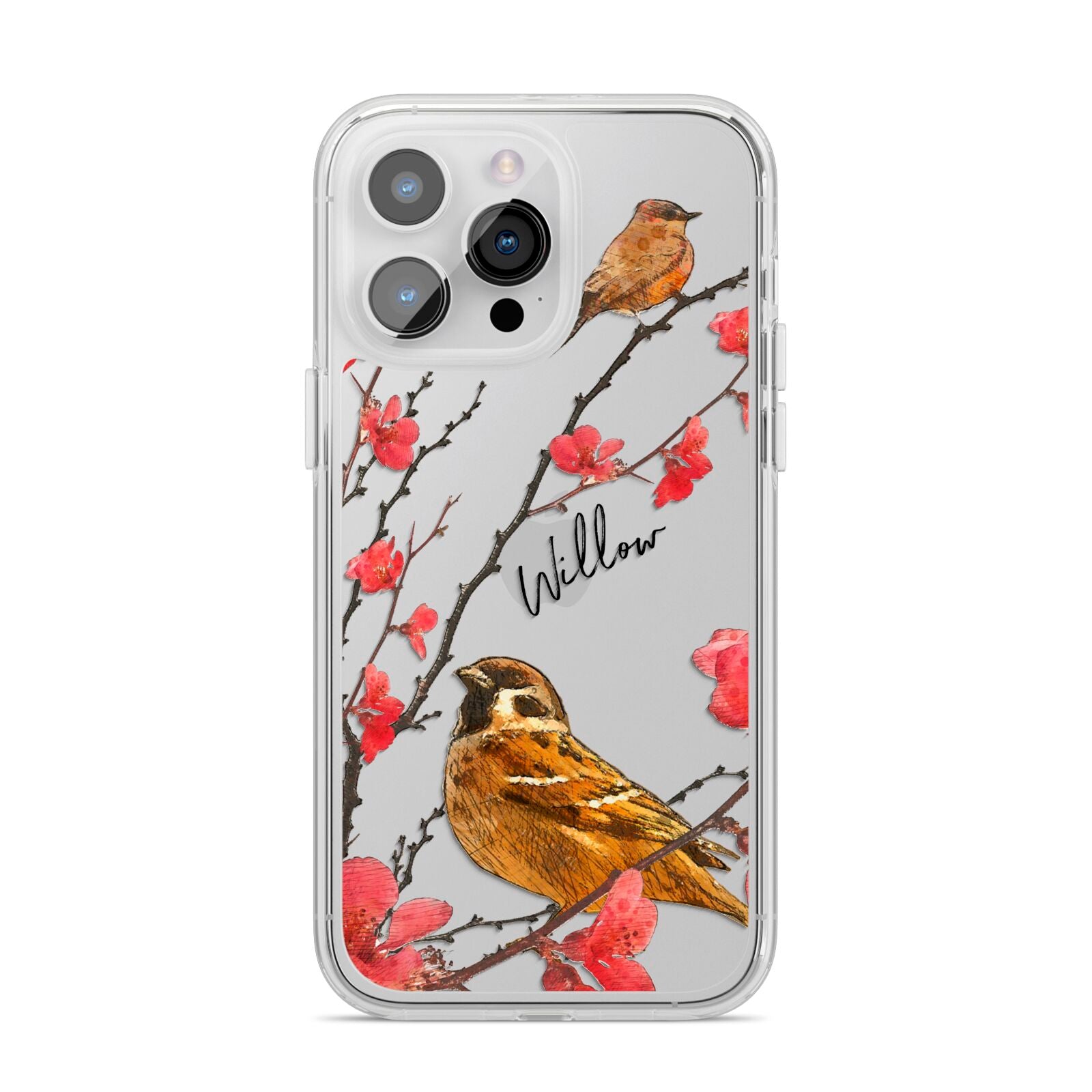 Personalised Birds iPhone 14 Pro Max Clear Tough Case Silver