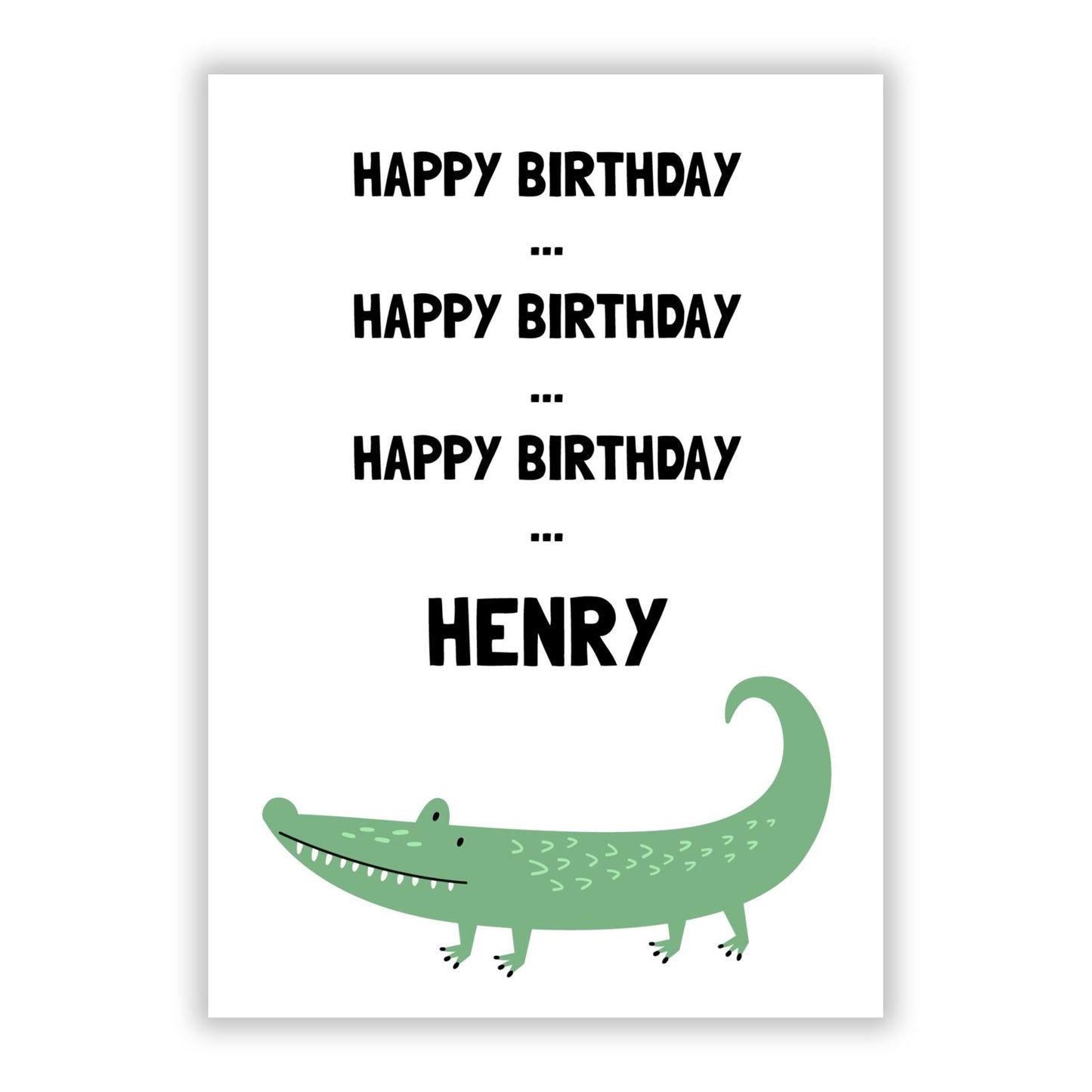 Personalised Birthday Crocodile Design with Name A5 Flat Greetings Card