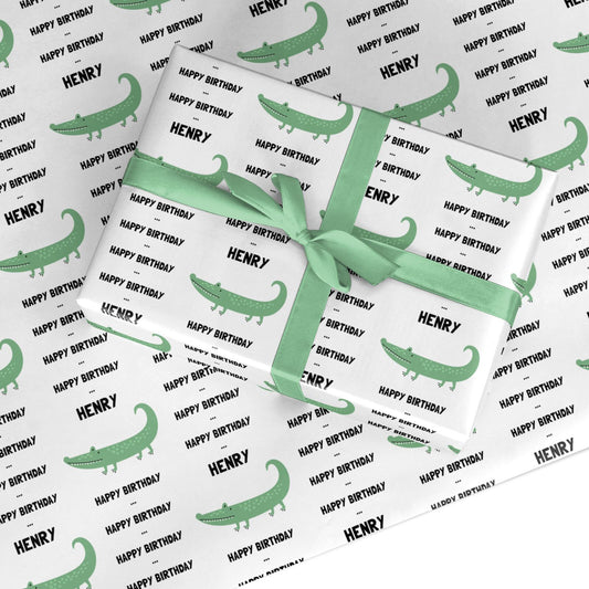 Personalised Birthday Crocodile Design with Name Custom Wrapping Paper