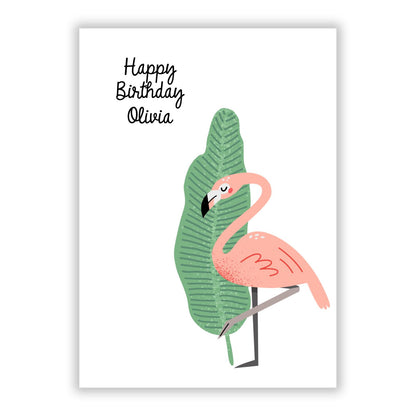 Personalised Birthday Flamingo with Name A5 Flat Greetings Card