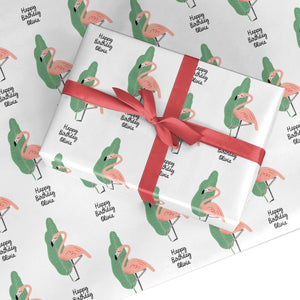Personalisierter Geburtstags-Flamingo mit Namens-Geschenkpapier