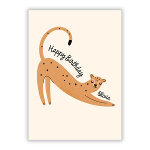 Personalised Birthday Leopard with Name Greetings Card