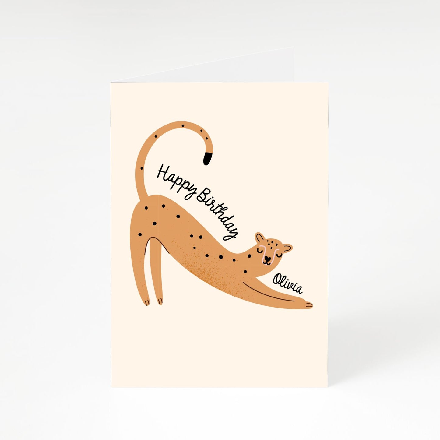 Personalised Birthday Leopard with Name A5 Greetings Card