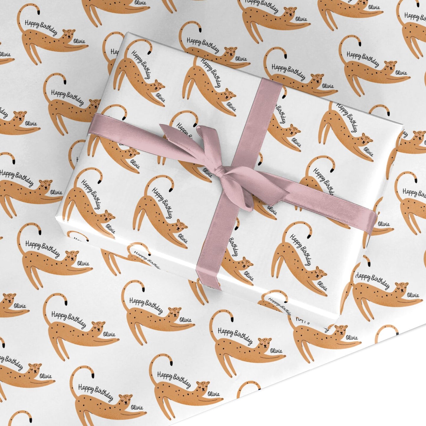 Personalised Birthday Leopard with Name Custom Wrapping Paper