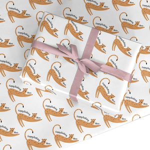 Personalised Birthday Leopard with Name Wrapping Paper