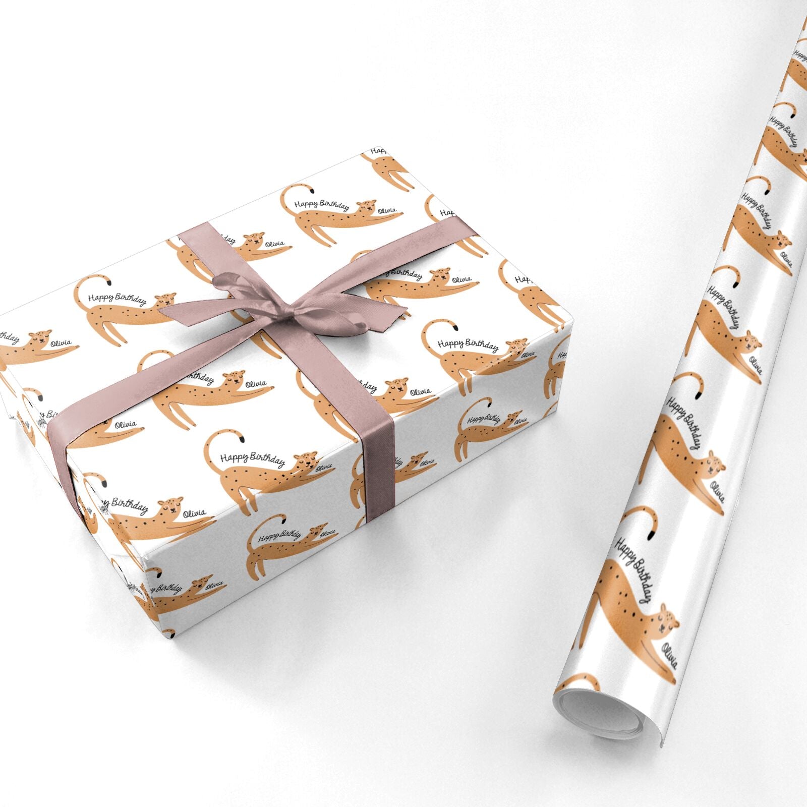 Personalised Birthday Leopard with Name Personalised Wrapping Paper