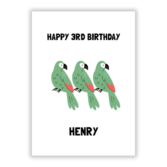 Personalised Birthday Parrot with Name A5 Flat Greetings Card