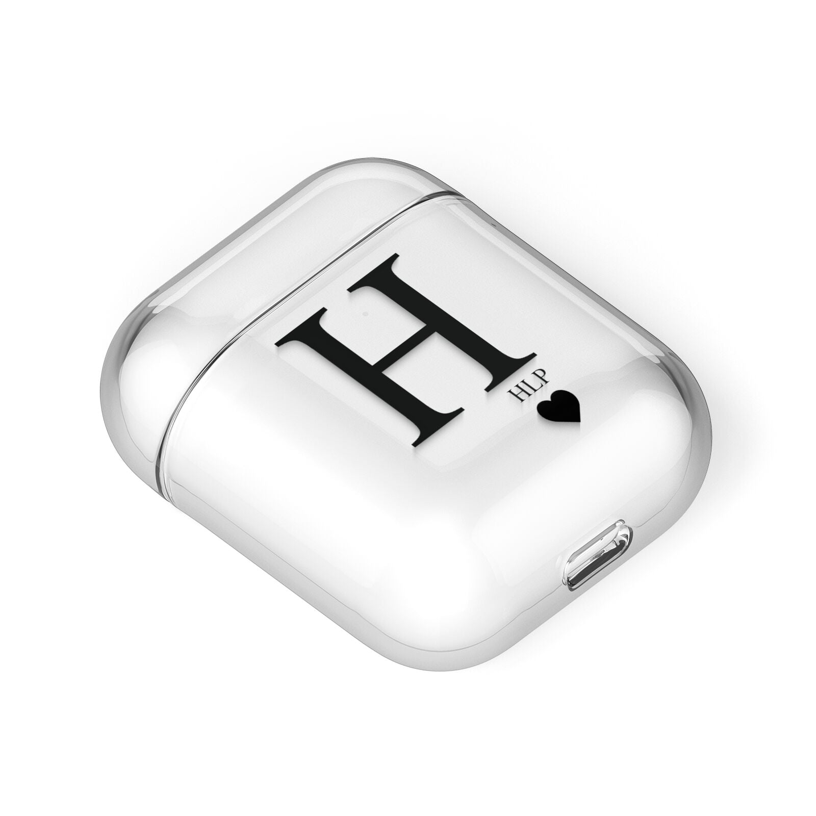 Personalised Black Big Initial 3 Small Clear AirPods Case Laid Flat