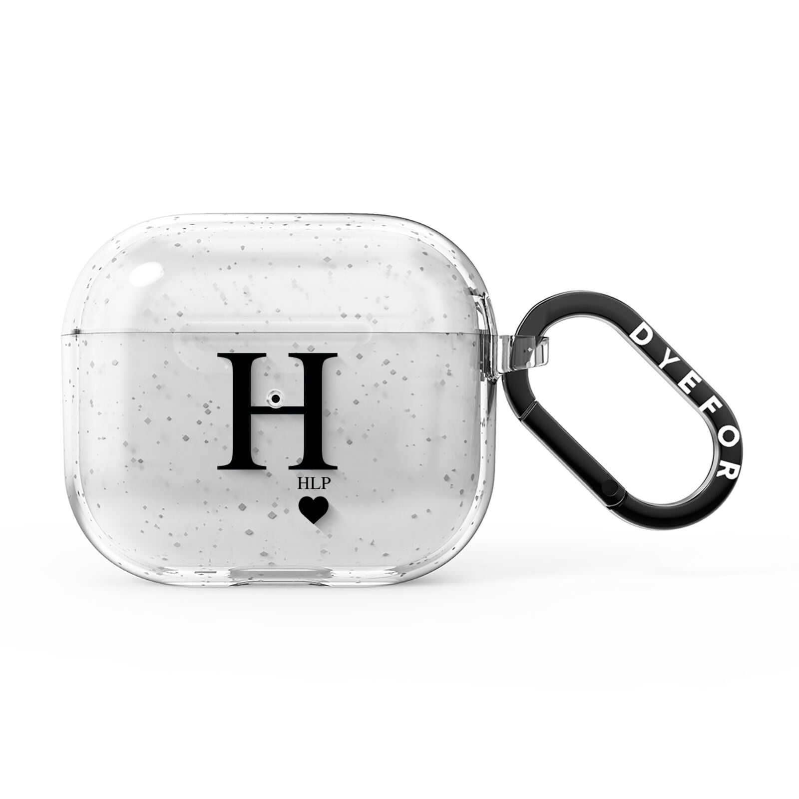 Personalised Black Big Initial 3 Small Clear AirPods Glitter Case 3rd Gen