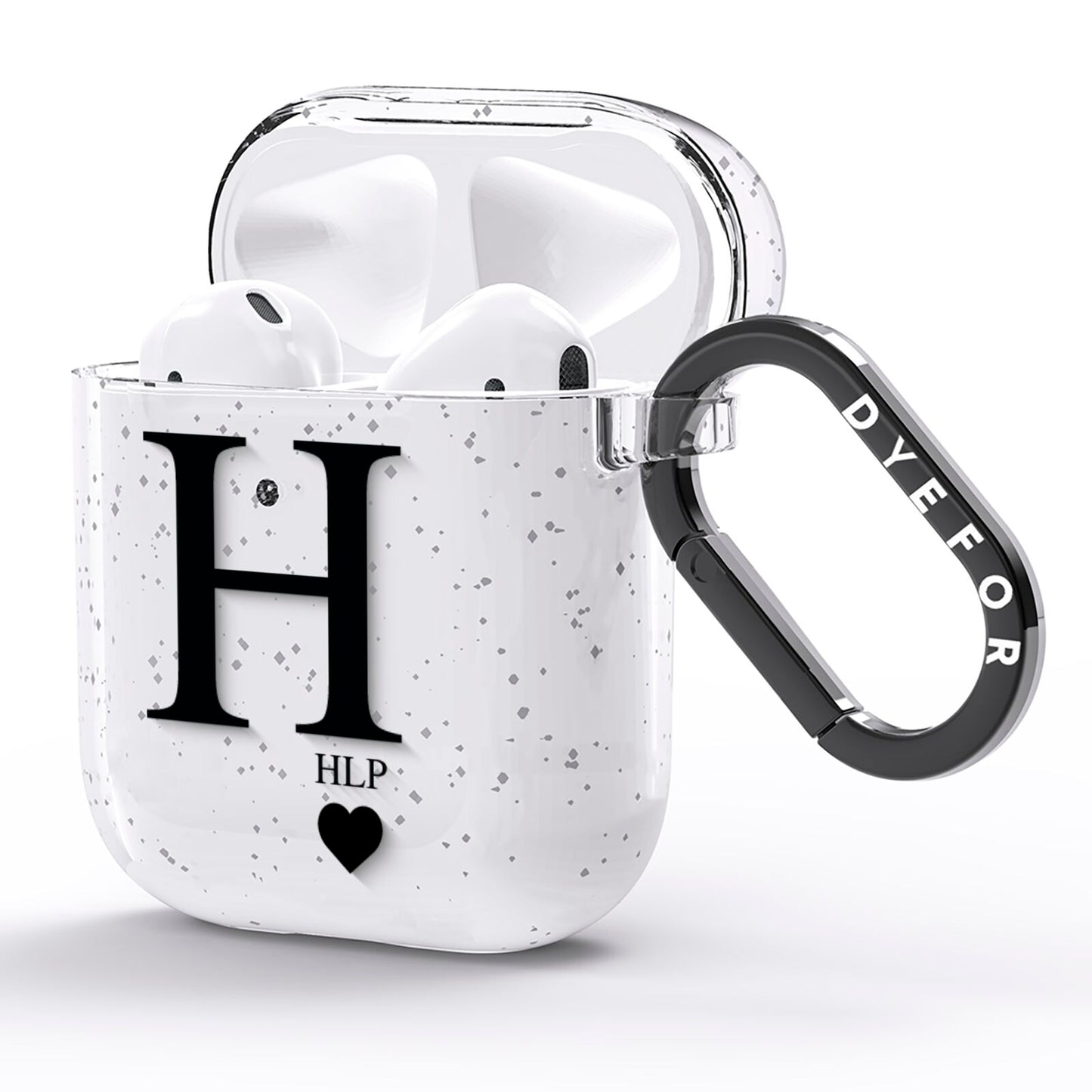 Personalised Black Big Initial 3 Small Clear AirPods Glitter Case Side Image