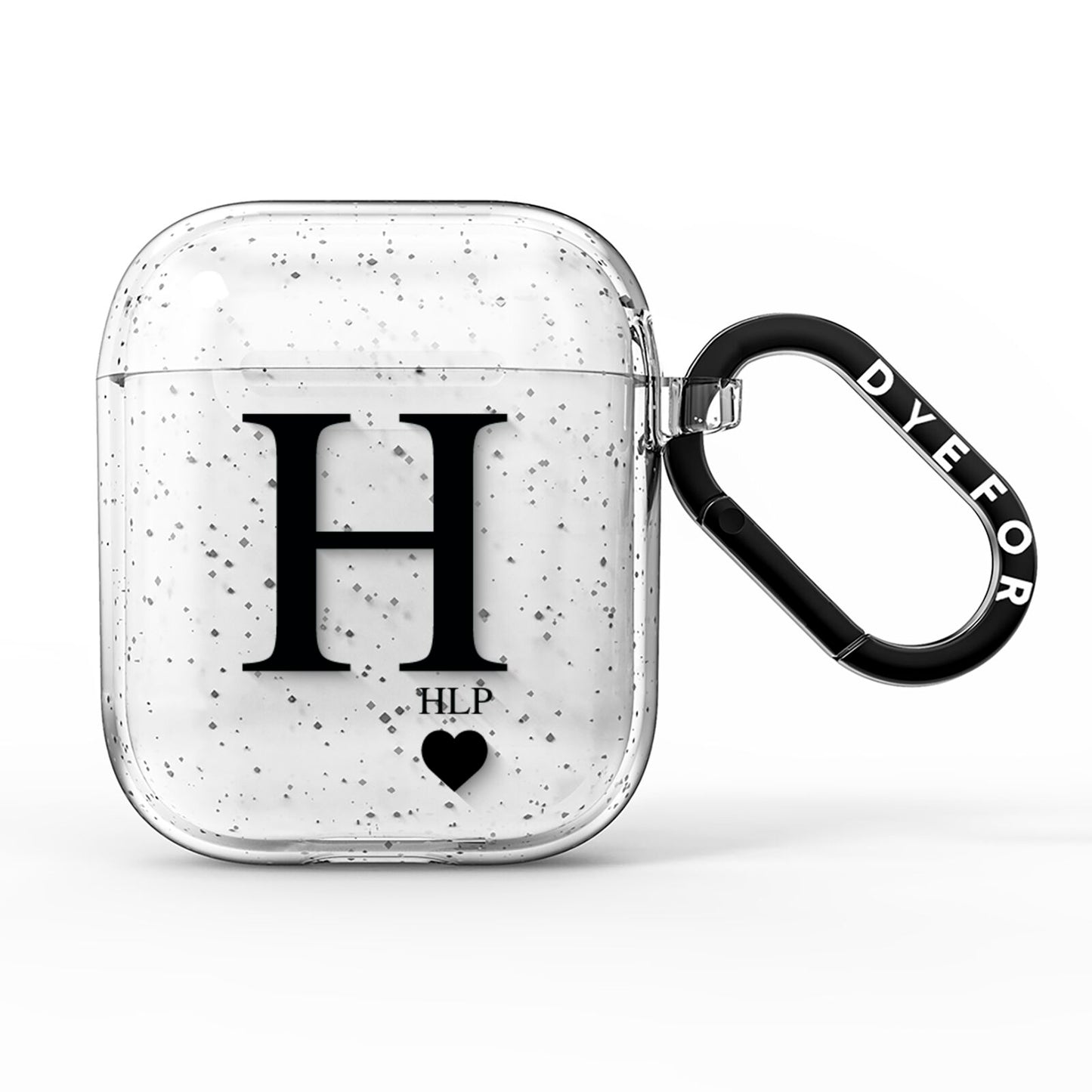Personalised Black Big Initial 3 Small Clear AirPods Glitter Case