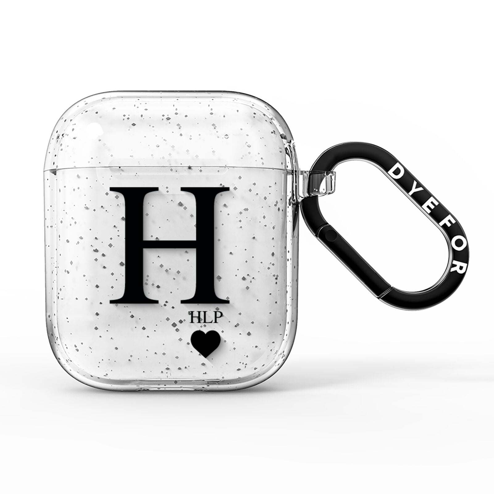 Personalised Black Big Initial 3 Small Clear AirPods Glitter Case