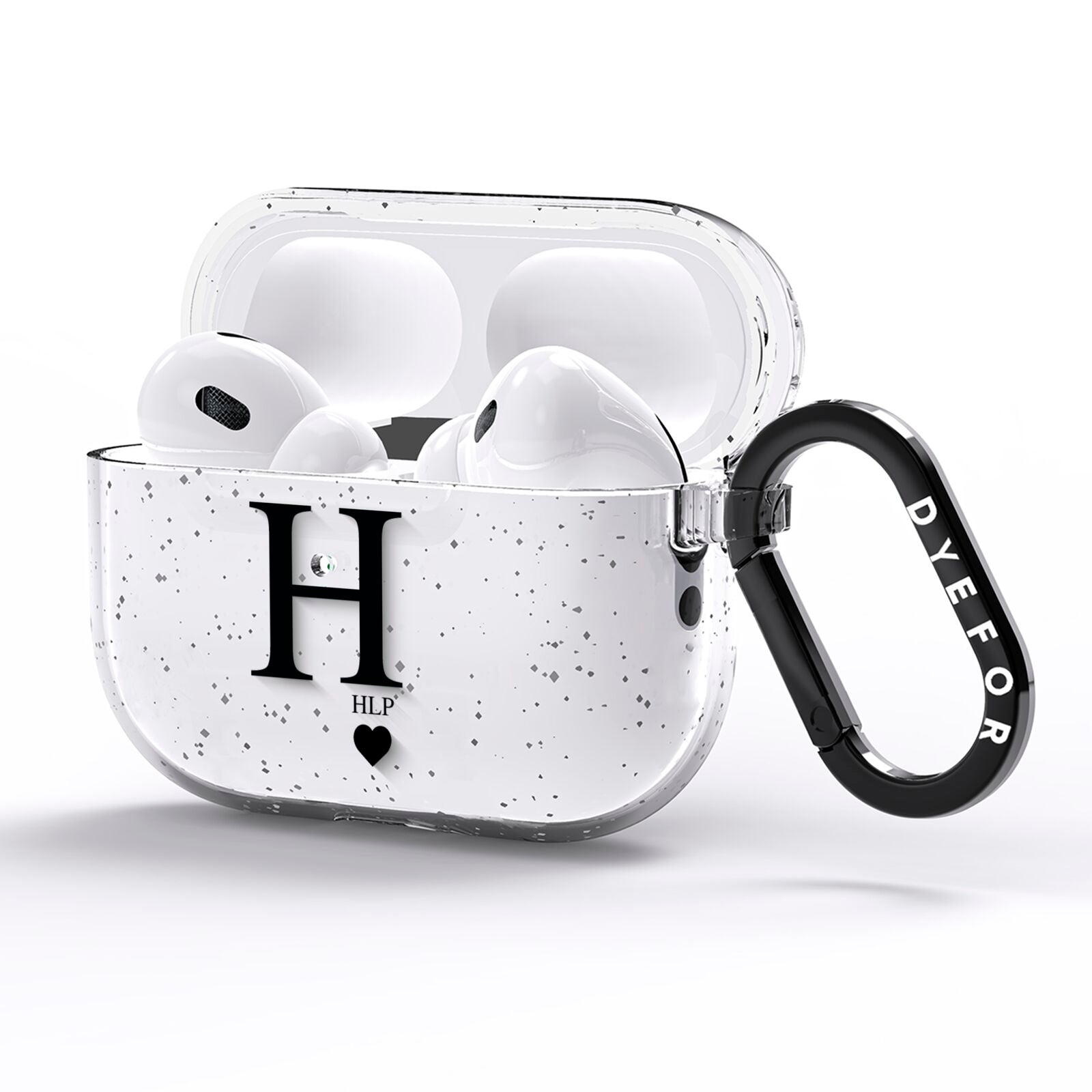 Personalised Black Big Initial 3 Small Clear AirPods Pro Glitter Case Side Image