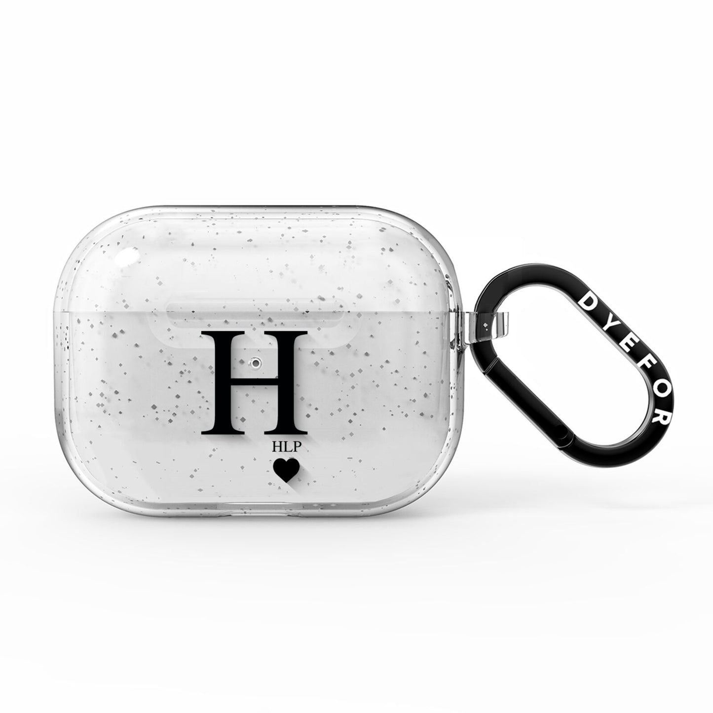 Personalised Black Big Initial 3 Small Clear AirPods Pro Glitter Case