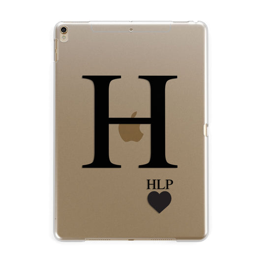 Personalised Black Big Initial 3 Small Clear Apple iPad Gold Case