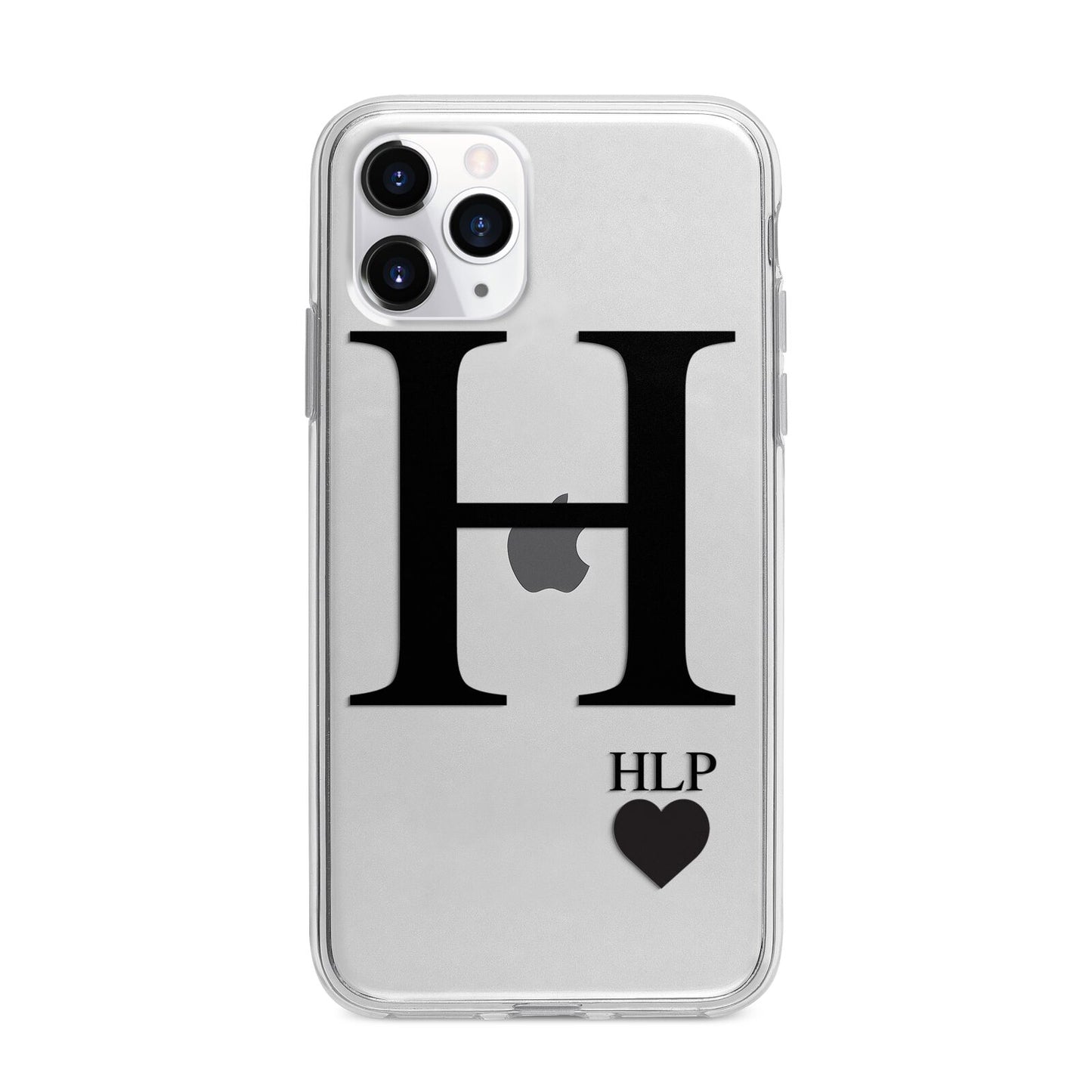 Personalised Black Big Initial 3 Small Clear Apple iPhone 11 Pro Max in Silver with Bumper Case