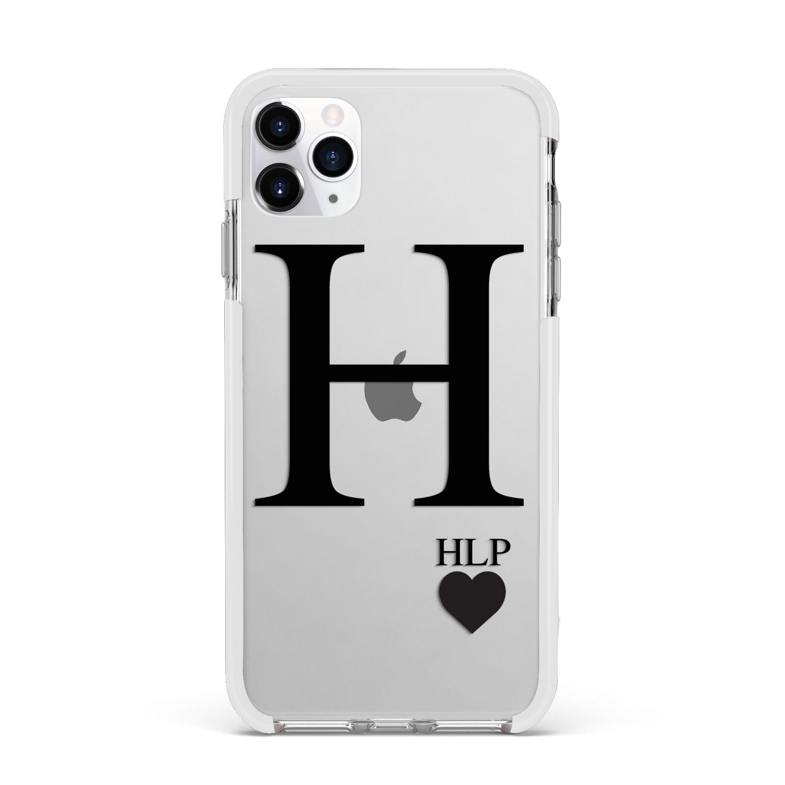 Personalised Black Big Initial 3 Small Clear Apple iPhone 11 Pro Max in Silver with White Impact Case