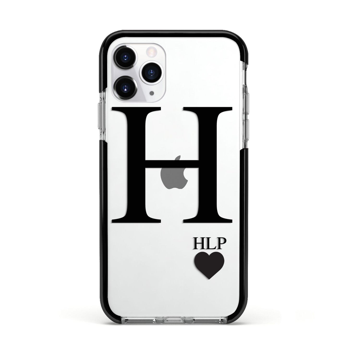 Personalised Black Big Initial 3 Small Clear Apple iPhone 11 Pro in Silver with Black Impact Case