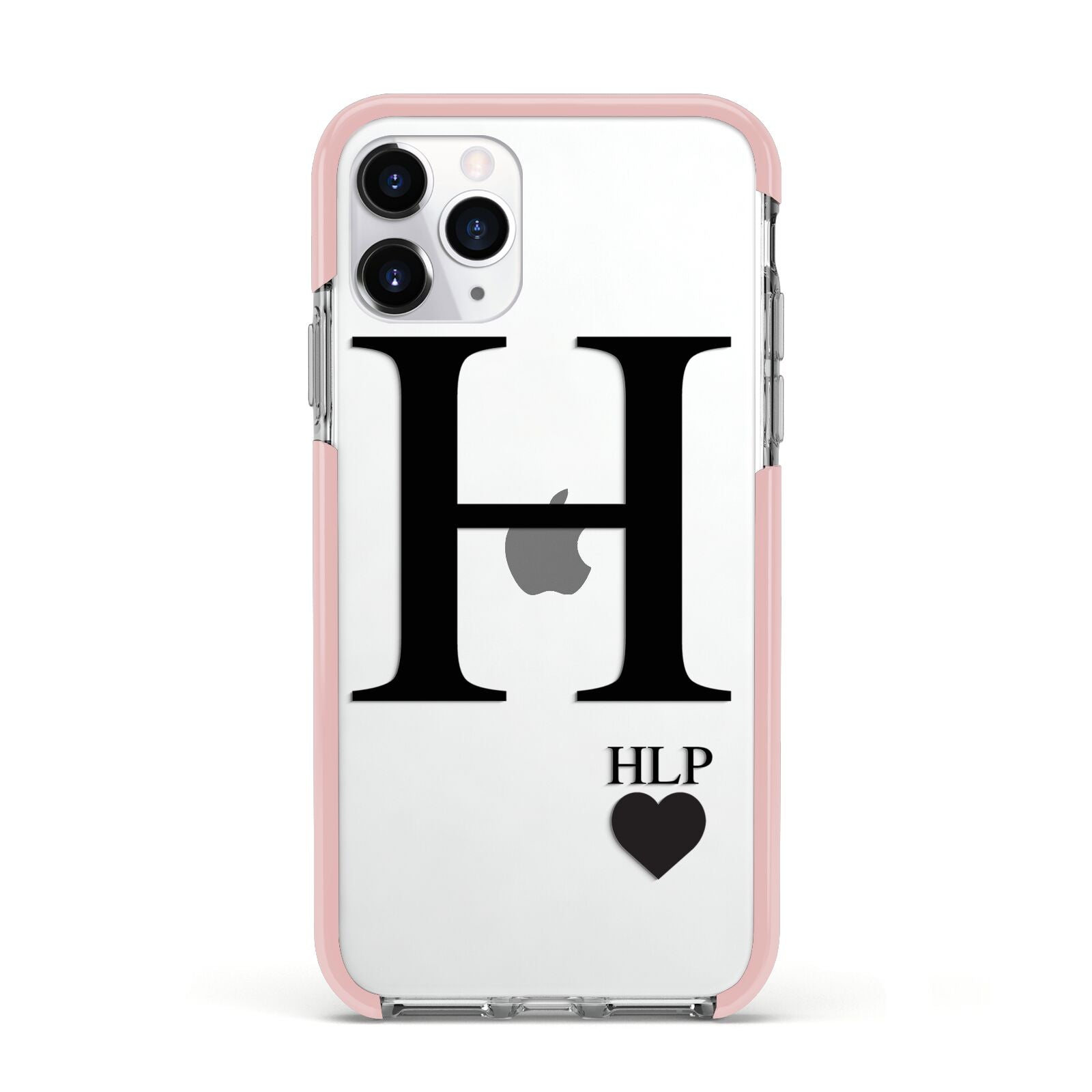 Personalised Black Big Initial 3 Small Clear Apple iPhone 11 Pro in Silver with Pink Impact Case