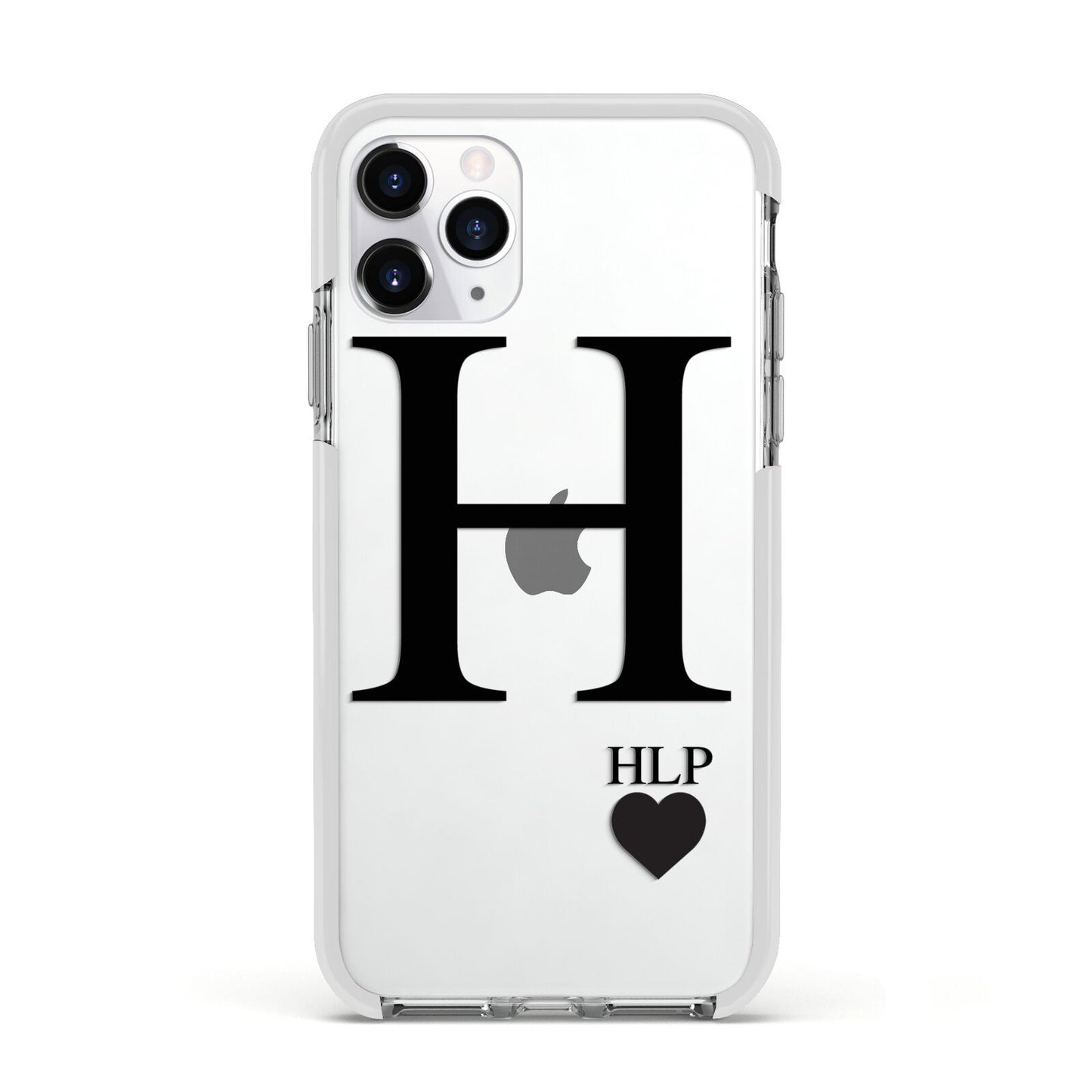 Personalised Black Big Initial 3 Small Clear Apple iPhone 11 Pro in Silver with White Impact Case