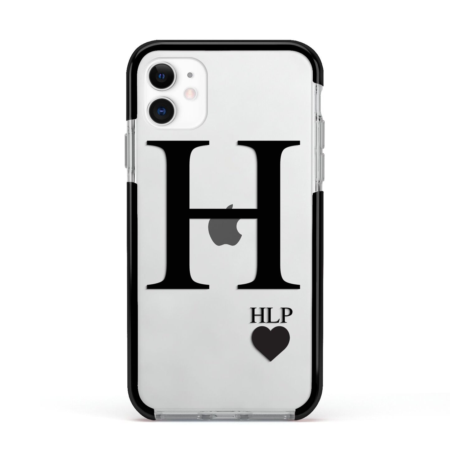 Personalised Black Big Initial 3 Small Clear Apple iPhone 11 in White with Black Impact Case