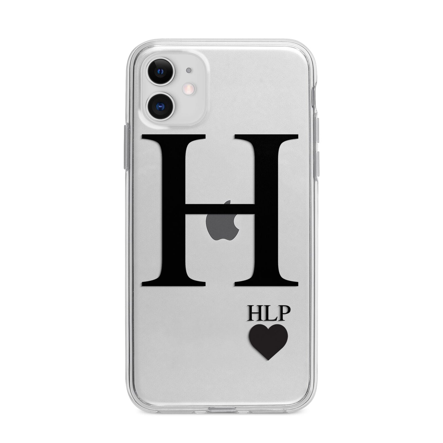 Personalised Black Big Initial 3 Small Clear Apple iPhone 11 in White with Bumper Case